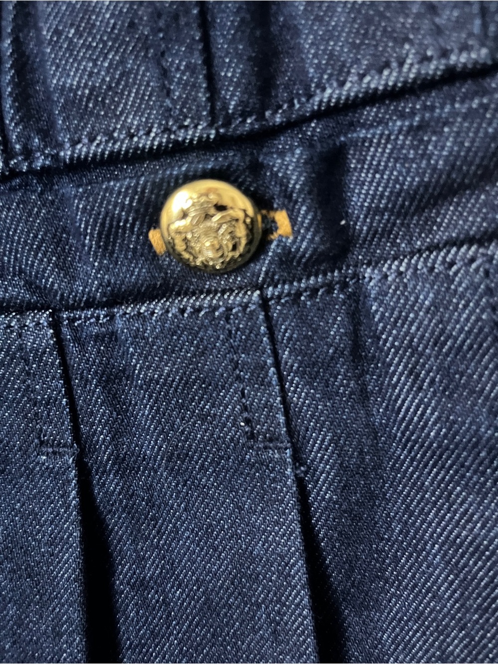 NWT Ann Taylor LOFT Dark Indigo Denim Pleated Skirt with Gold Stitching 2 - Picture 2 of 8